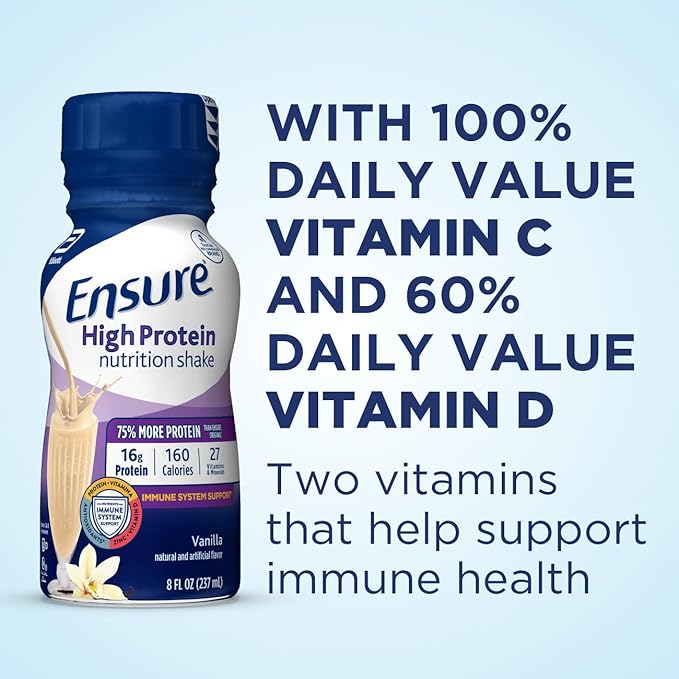 Ensure High Protein Vanilla Nutrition Shake With Fiber 24 Pack &amp Ensure Plus Vanilla Nutrition Shake With Fiber Meal Replacement Shake 24 Pack