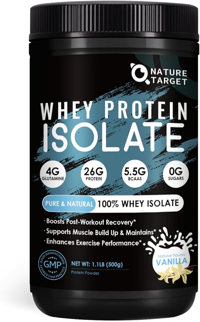 NATURE TARGET Whey Protein Powder - 100% Whey Isolate Protein Powder Vanilla 26G Protein 0 Sugar for Women &amp Men 1.1LB