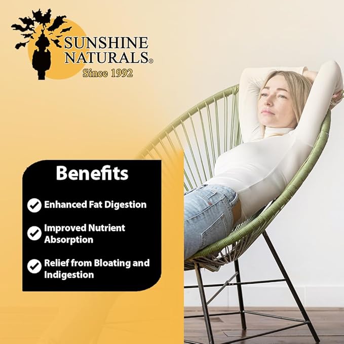 Sunshine Naturals Super Digestive Supplement. Ox Bile &amp Activated Charcoal for Digestive Support Bloating Relief Gut Cleanse Nutrient Absorption and Overall Wellness. 100 Tablets. Pack of 5