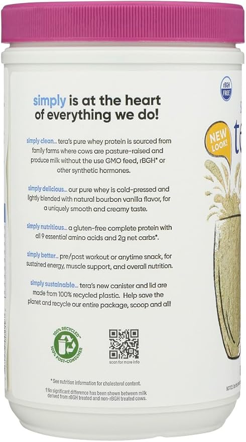 Simply Tera's Bourbon Vanilla Flavor Pure Whey Protein Powder Lactose Free 12 Ounces (Pack of 1)