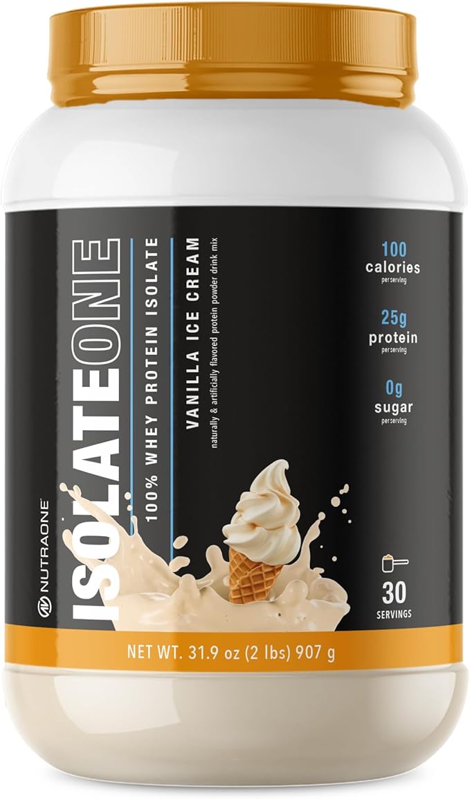 NutraOne IsolateOne Whey Protein Isolate Powder 100% Pure Whey Isolate Powder (Vanilla Ice Cream - 2 lbs.)