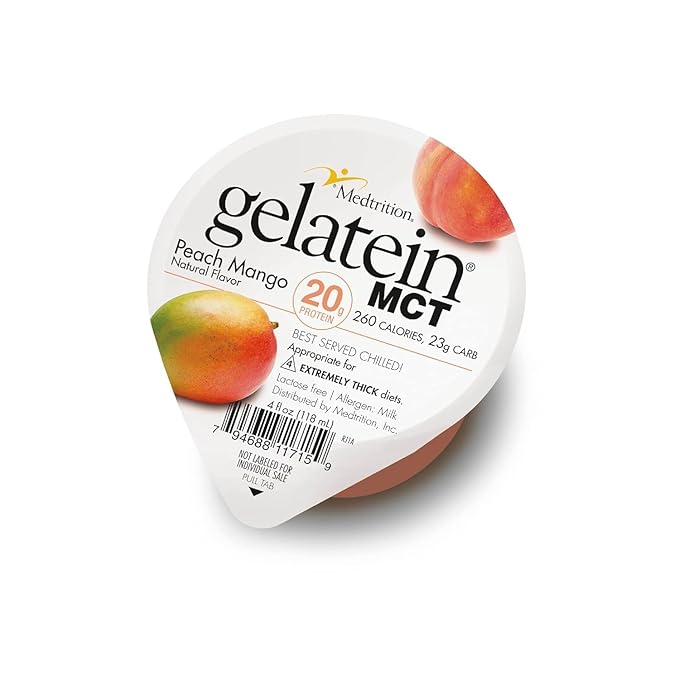 Gelatein MCT Peach Mango: 20 grams of protein. Ideal for swallowing difficulties and fluid restricted diets. Great pre or post-workout snack (Pack of 36) …