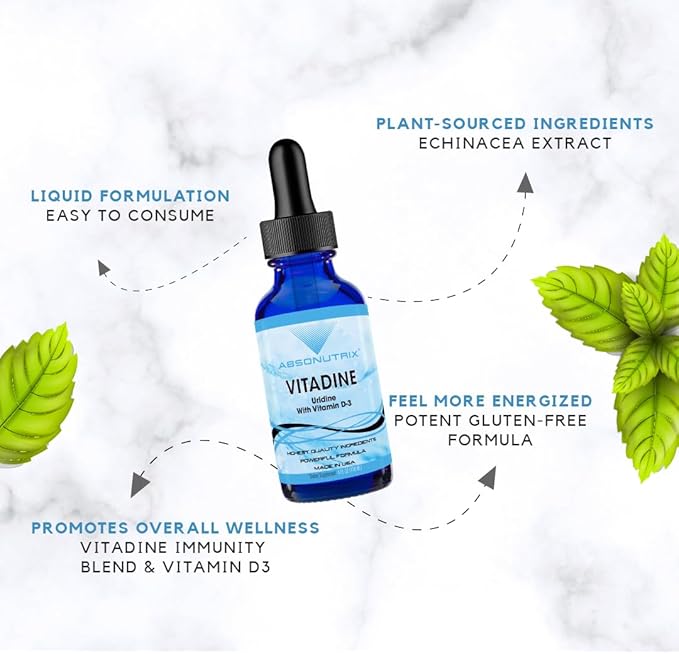 Absonutrix Vitadine 343 mg 4 FL OZ Liquid 302 Servings Made in USA Plant-Based Ingredients Echinacea Extract Vitamin D3 Gluten-Free