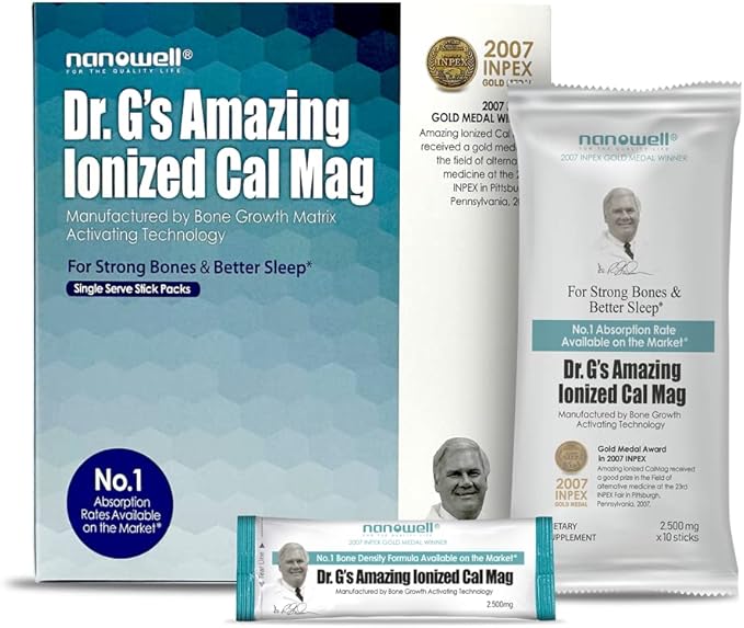Dr. G's Amazing Ionized Cal Mag Powder Dietary Supplement for Bone Density Increase Calcium &amp Magnesium 2:1 Ratio - 60 Sticks 60 Day Supply