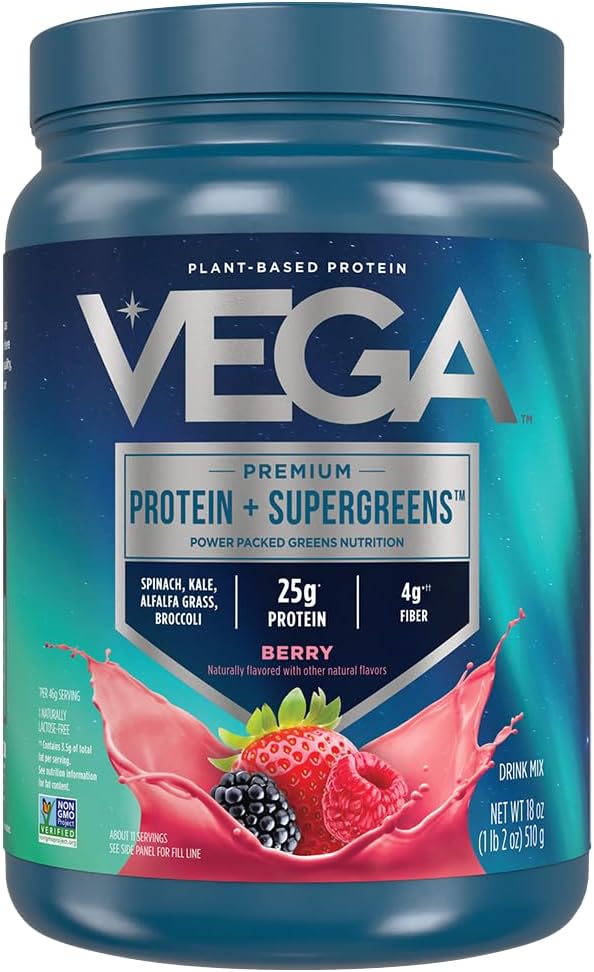 Vega Protein and Greens Protein Powder Mixed Berry (11 Servings) 25g Plant Based Protein Plus Veggies Vegan Non-GMO Pea Protein for Women and Men 1.2lbs