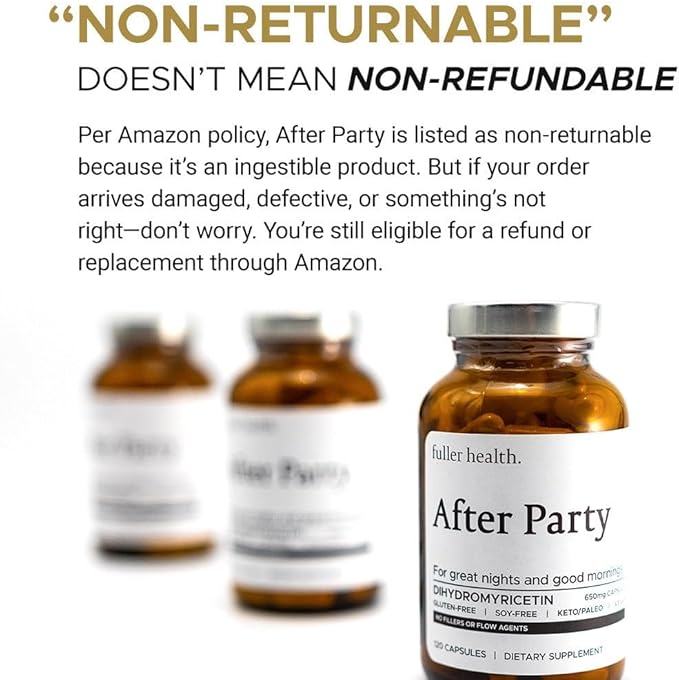 Fuller Health After Party DHM Dihydromyricetin Supplement | Supports Liver Metabolism Energy Levels Post-Celebration Relief | Feel Refreshed 650mg Per Pill | 1 Bottle 24 Servings