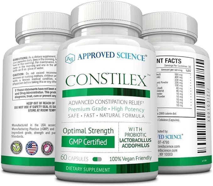 Approved Science Constilex - Rapid Constipation Relief &amp Support from Future Episodes - Promotes Healthy Levels of Bacteria and Strengthens Intestinal Flora - 1 Bottle
