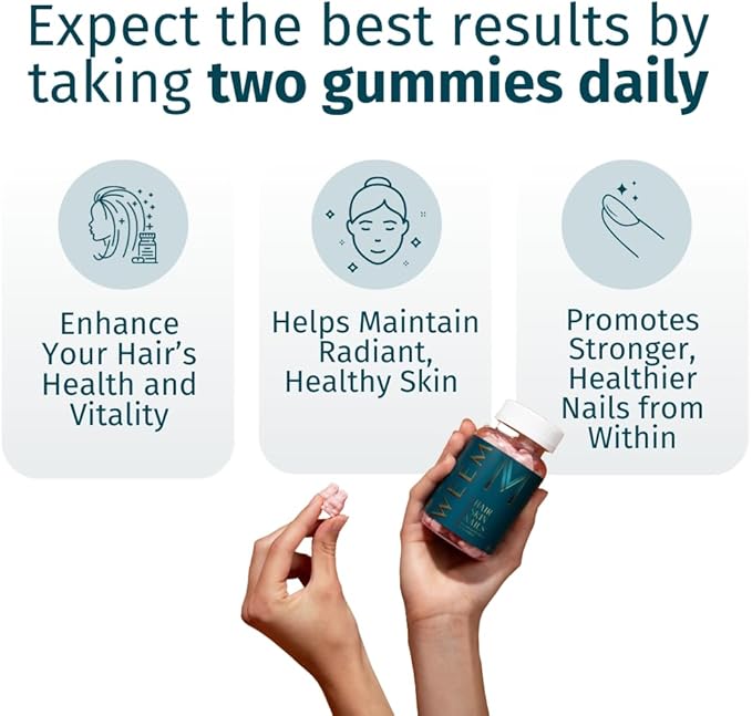 WEEM Hair Skin and Nails Gummies - Supports Healthy Hair - Vegan biotin Vitamins for Women &amp Men Supports Faster Hair Growth Stronger Nails Healthy Skin Extra Strength (1)