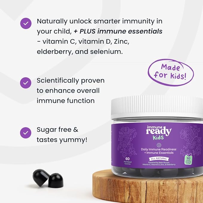 Immune Ready™ Kids Multivitamin Gummies – Mixed Berry Flavor – Sugar-Free Daily Kids Immune Support with Beta Glucan Elderberry Vitamin C D3 &amp Zinc – Vegan Non-GMO – 60 Gummies