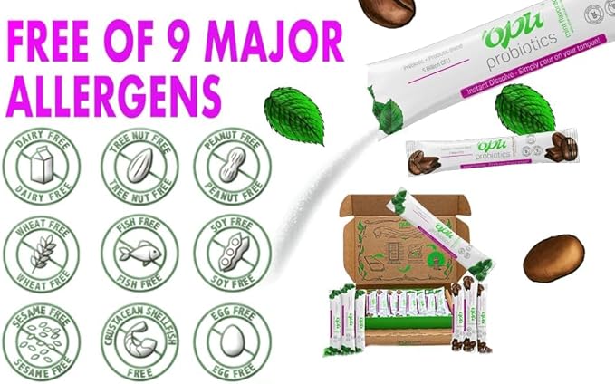 'Opu Probiotics Mint Instant-Dissolve - One Month Supply - 5 Billion CFU's - Men Women &amp Children w/Prebiotics Sugar Free Gluten Free Non GMO