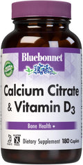 Bluebonnet Calcium Citrate with Vitamin D3 - Daily Bone Health &amp Strength Plus Immune Support* 1000mg Calcium Supplement for Women &amp Men - Non-GMO Gluten-Free - 180 Caplets