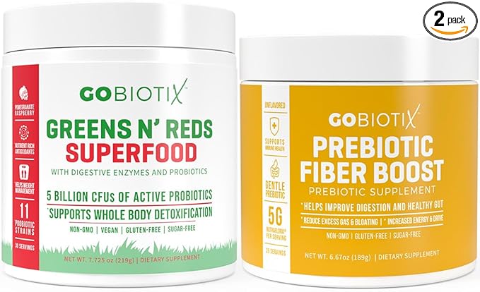 GOBIOTIX Bundle Prebiotic Fiber Supplement + Super Greens Powder N' Super Reds Powder