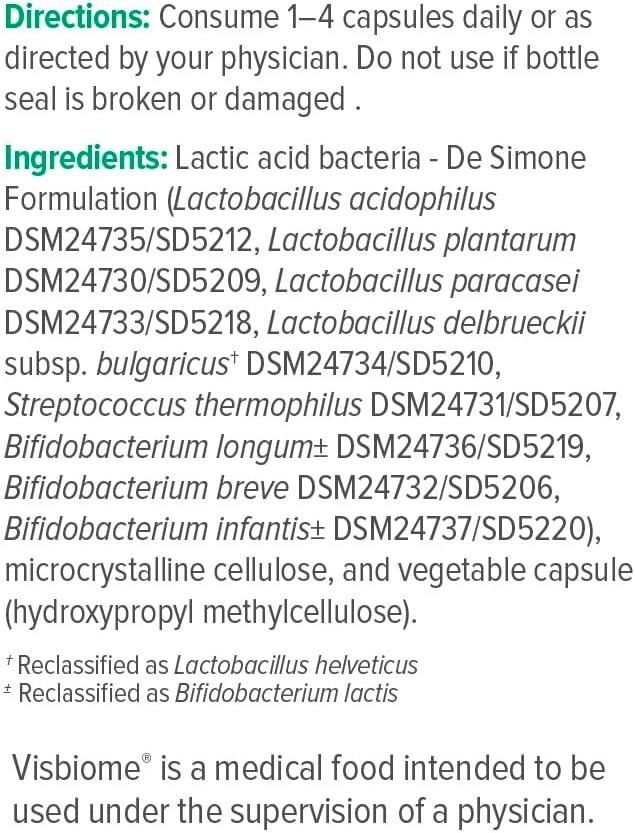 Visbiome® GI Care - High Potency Probiotic - 112.5 Billion CFU Live Probiotics Original De Simone Formulation Made in USA 60 Capsules.
