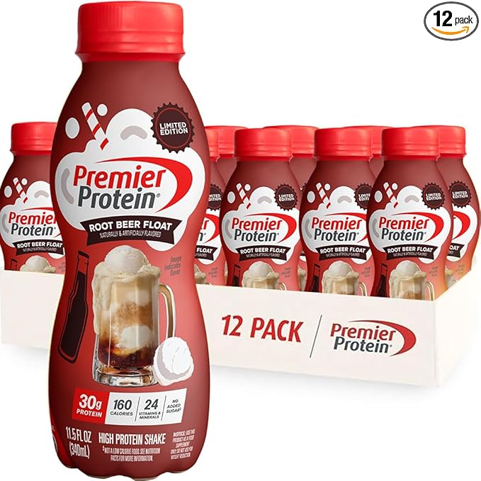 Premier Protein Shake LIMITED EDITION Root Beer Float 30g Protein No Added Sugar 24 Vitamins &amp Minerals to Support Immune Health 11.5 fl oz 12 Pack