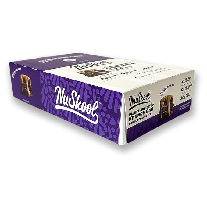 NuSkool Snacks Double Chocolate Keto Friendly Protein Krunch Bars (12 Pack) - 7g Fiber 10g Clean Plant-Based Protein 3g Net Carbs - Gluten-Free Non-GMO Vegan Low Carb Keto Healthy Breakfast Snack