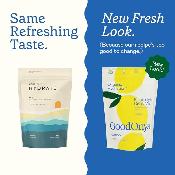 GOODONYA Organic Hydration Electrolyte Drink Mix Certified Organic Hydration Powder Non-GMO Biochecked Glyphosate Free Low Sugar Lemonade Flavor No Artificial Flavors 42 Servings