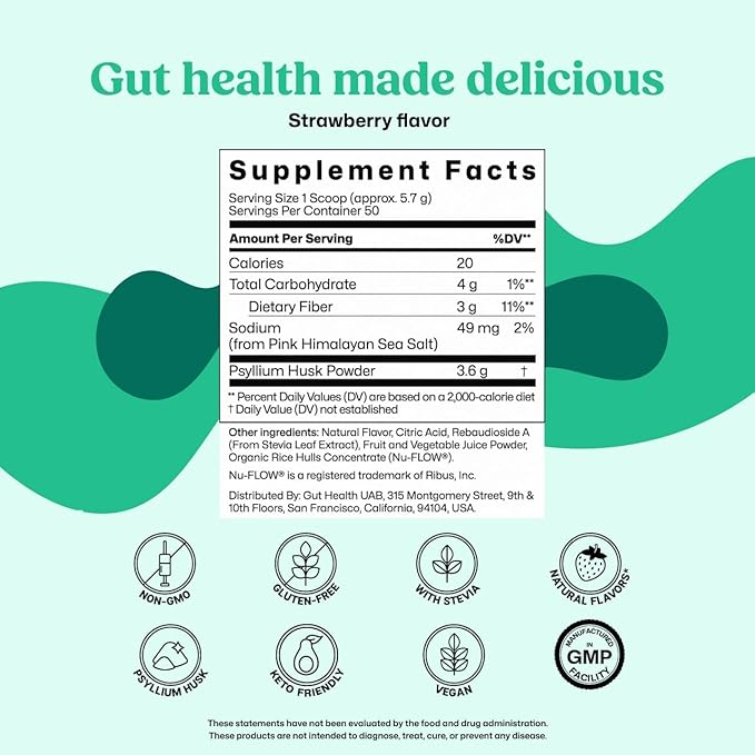 ColonBroom Psyllium Husk Powder (Strawberry) - Colon Cleanse for Bloating Relief &amp Gut Health - Colon Broom Fiber Powder Drink - Vegan Gluten Free Non-GMO Fiber Powder Supplement 50 Servings