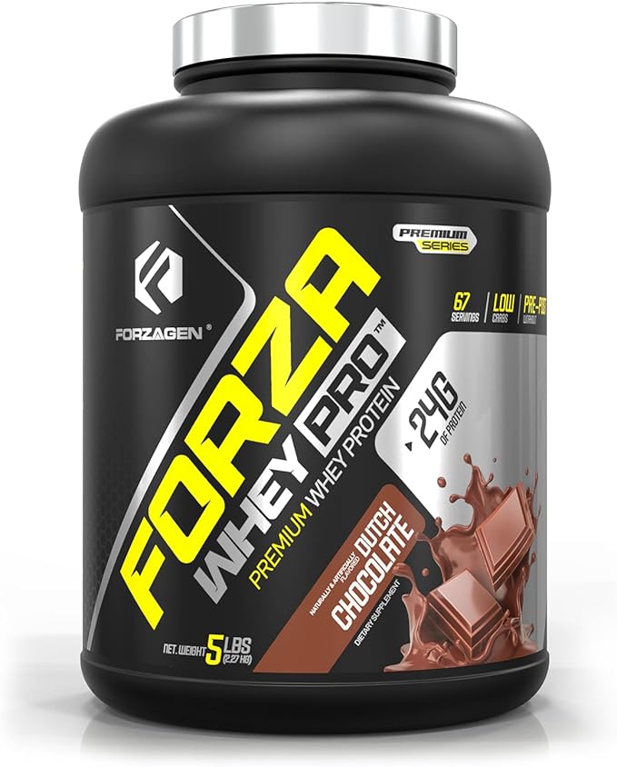Forzagen Whey PRO Low Carb Protein Powder | 24g of Protein per Serving No Added Sugar Gluten Free Premium Whey for Shakes &amp Mixes for Men &amp Women BCAA | Dutch Chocolate 5 lbs. (67 Serving
