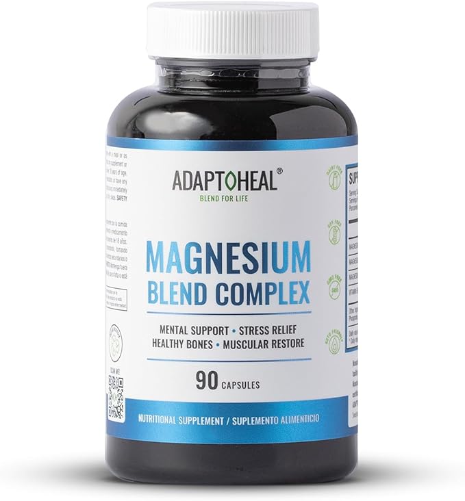 ADAPTOHEAL Magnesium Complex – Glycinate Malate &amp Citrate with Vitamin B6 Sleep Support Stress Relief Muscle Relaxation Nervous System Support – 90 Capsules