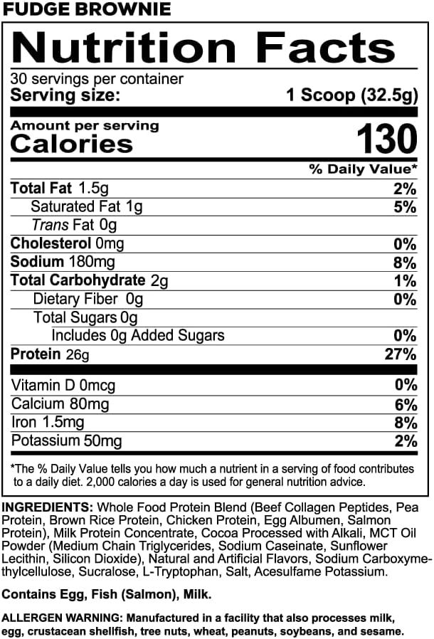 REDCON1 MRE LITE Whole Food Protein Powder Fudge Brownie - Lactose Free &amp Sugar Free Meal Replacement with Animal Protein Blends - Easy to Digest Formula - Only 2g Carb per Serving (30 Servings)