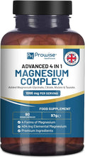 Magnesium Glycinate Complex 4 in 1-1866mg per Serving | Precise 404mg Elemental Magnesium dose | Added Magnesium Glycinate Citrate Malate &amp Taurate | 90 Vegan Capsules - by Prowise