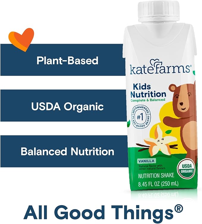 KATE FARMS Organic Kids Nutrition Vanilla Shake 8g Protein 27 Vitamins and Minerals Meal Replacement Gluten Free Non-GMO 8.45 oz (6 Pack)