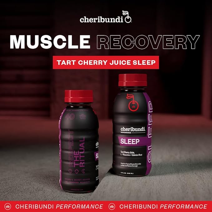 Cheribundi Tart Cherry Juice Sleep | Tart Cherry Juice with L-Theanine &amp Valerian Root | Athletes Recovery Drink | Promotes Restorative Sleep Muscle Recovery &amp Boosts Performance | 8 floz (12