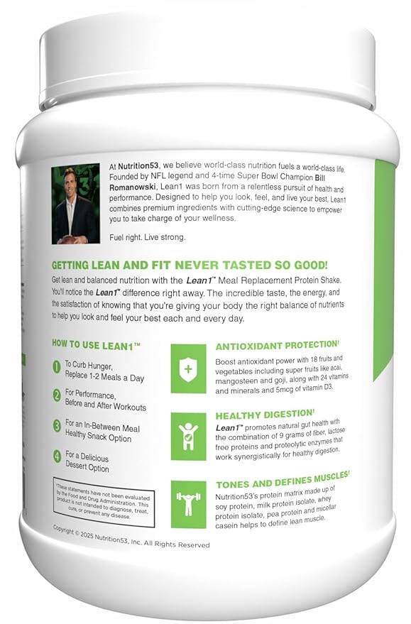 Lean1 Chocolate Mint flavor 15 serving tub fat burning meal replacement protein shake by Nutrition53