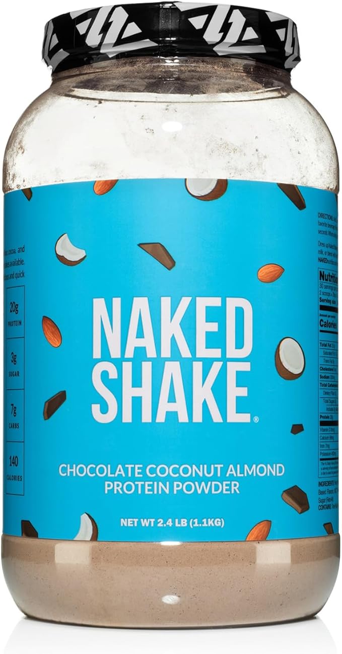 NAKED Shake - Chocolate Coconut Almond Protein Powder - Flavored Plant Based Protein from US &amp Canadian Farms with MCT Oil Gluten-Free Soy-Free No GMOs or Artificial Sweeteners - 30 Servings