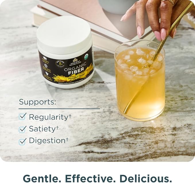 Ancient Nutrition Organic Fiber Powder Pineapple Mango Soluble Fiber from Acacia &amp Konjac Root Supports Digestive Health Reduces Bloating 6.4 oz