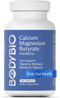 BodyBio Butyrate - Postbiotic for Gut Health Digestive Support Bloat Gas &amp Constipation Relief Leaky Gut Repair - Calcium Magnesium + Butyric Acid Supplement for GI Wellness