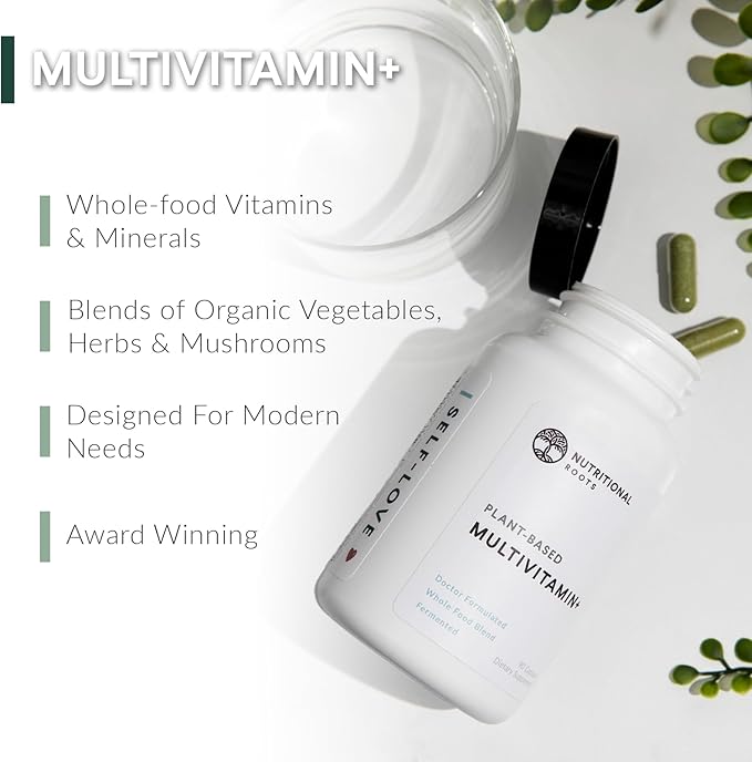 Nutritional Roots Multivitamin+ Award-Winning Plant-Based (Vegan) Multivitamin Organic Vegetables &amp Herbs Fermented Vitamins Probiotics Doctor's Choice 45 Servings