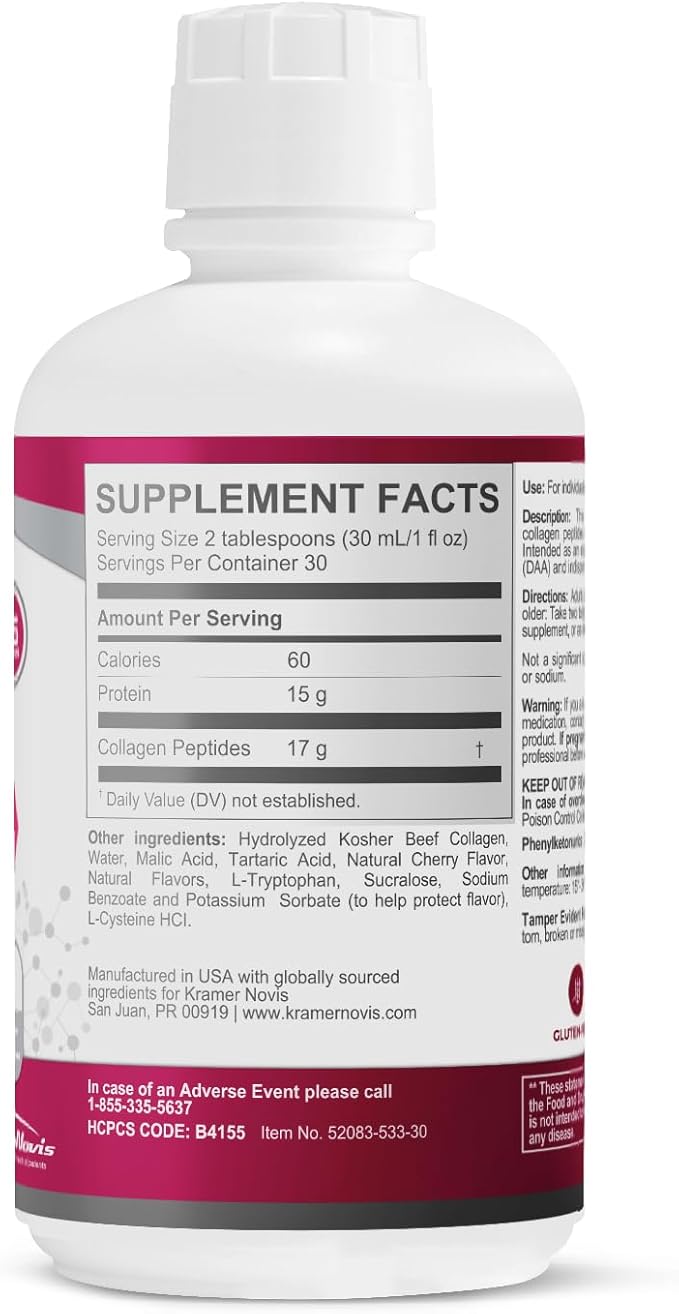 PreProtein 15 Liquid Hydrolyzed Collagen Peptides – Sugar Free Cherry Flavor Drink – 15g Protein Amino Acid Supplement for Bariatric Recovery Joint Support &amp Wound Care – 30oz