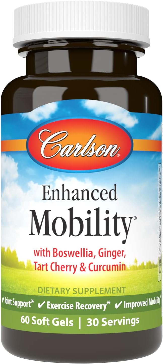 Carlson - Enhanced Mobility Botanical Joint Support Boswellia Tart Cherry Curcumin Ginger 60 Softgels