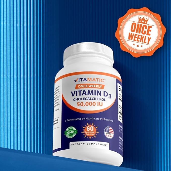 Vitamatic 3 Pack Vitamin D3 50000 IU (as Cholecalciferol) Once Weekly Dose 1250 mcg 60 Veggie Capsules 1 Year Supply Progressive Formula Helping Vitamin D Deficiencies