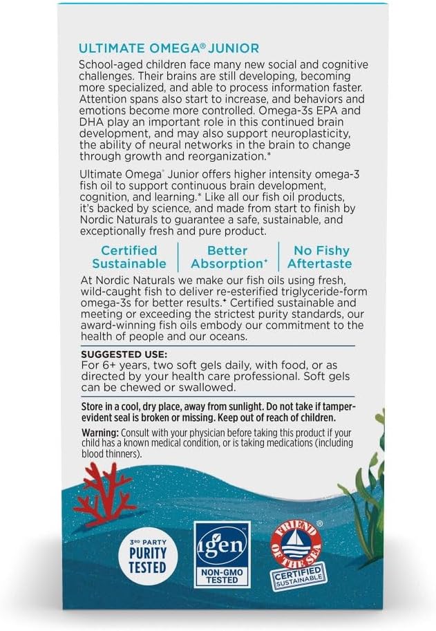 Nordic Naturals Ultimate Omega Jr. Strawberry - 120 Mini Soft Gels - 680 Total Omega-3s with EPA &amp DHA - Brain Health Mood Learning - Non-GMO - 60 Servings