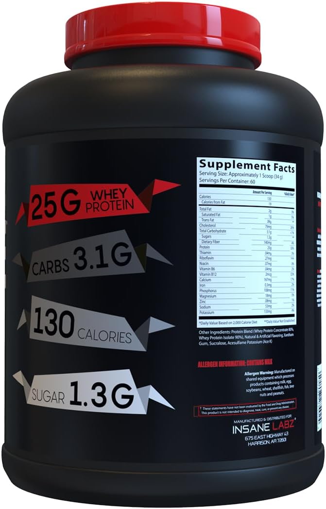 Insane Labz Insane Whey100% Muscle Building Whey Protein Post Workout BCAA Amino Profile Mass Gainer Meal Replacement 5lbs 60 Srvgs (Birthday Cake)