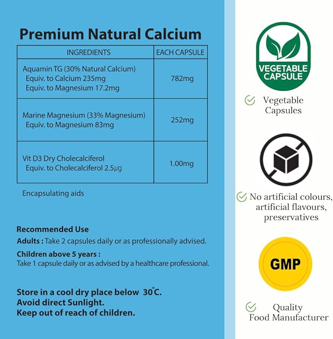 (Pack of 3) Hi Well Premium Natural Calcium with Magnesium &amp Vitamin D 120Vegetarian Capsules