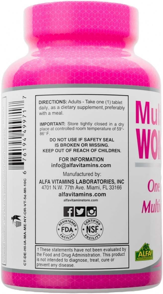 ALFA VITAMINS Multi Women Vitamins Dietary Supplement with Essential Vitamins &amp Minerals for Women - Amino Acids + Antioxidants - 100 Tablets (2 Pack)