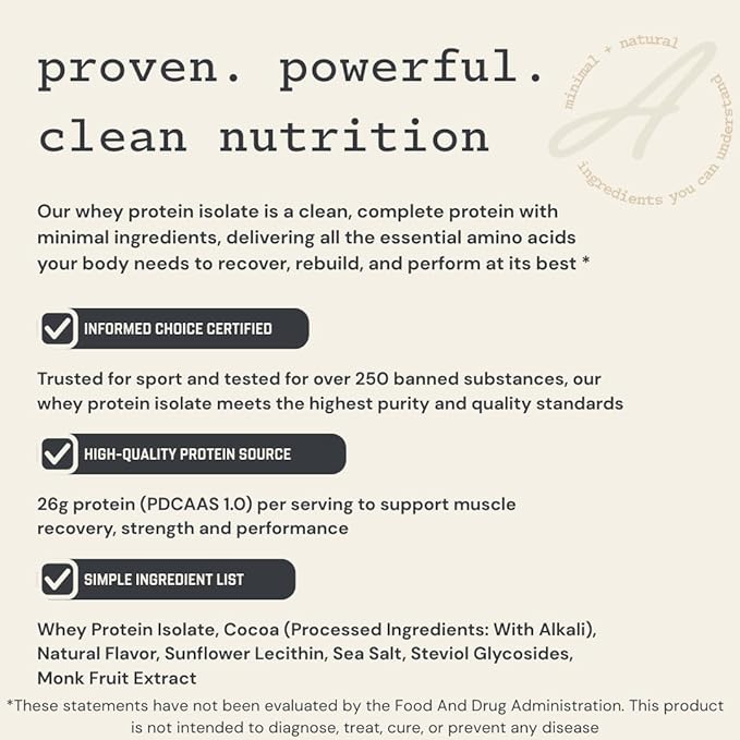 Anea Whey Protein Isolate - Mint Chocolate Chip | 26g Protein | 5.8g BCAAs | 2g Carbs| Complete Amino Acids | Gluten-Free Soy-Free | Lean Muscle &amp Recovery | Made in GMP Facility