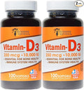 Sunshine Naturals Vitamin D3 Dietary Supplement. High Strength for Immune System Support Bone Health Mood Boost and Muscle Function. 250mcg. 100 Gels. Pack of 2