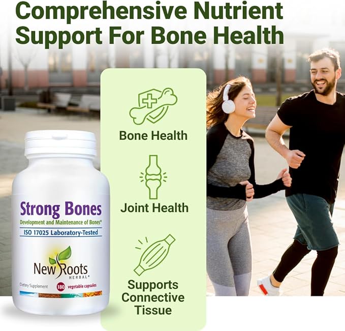 Strong Bone Support Supplement – 22-in-1 Calcium Magnesium &amp Vitamin D3 + K2 Formula with Glucosamine &amp Zinc Enhanced Absorption Skeletal Health Capsules 180 Veg Caps | NEW ROOTS HERBAL