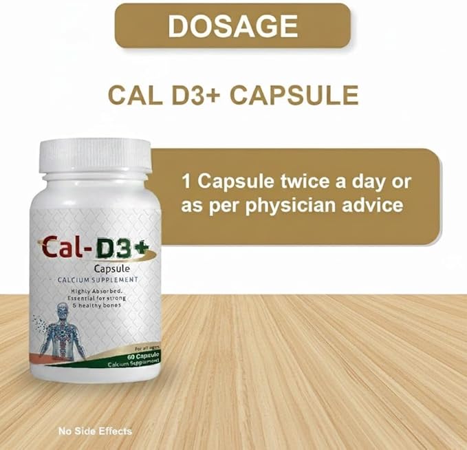 Cal-D3+ Capsules | Calcium Supplement | Essential for Strong &amp Healthy Bones | 30 Capsules