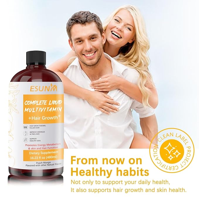 Complete Liquid Multivitamin Hair GrowthSupport for Thicker Hair &amp Facial Wrinkles in Women | Biotin 30mcg | Semen Sesami Nigrum Promotes Energy Metabolism Skin &amp Hair for Ages 18+ | 16.23 Fl