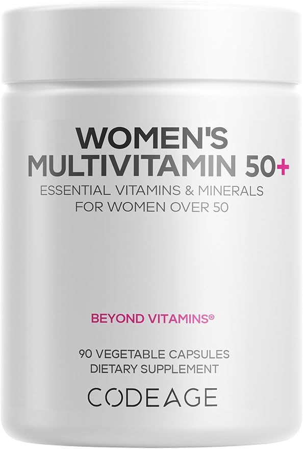 Codeage Women’s Multivitamin 50+ Supplement - Essential Vitamins for Women Over 50 Minerals CoQ10 Hyaluronic Acid Probiotics Black Cohosh Ashwagandha &amp Superfoods - Non-GMO - 90 Capsules