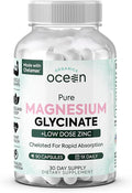 Organics Ocean Pure Magnesium Glycinate with Zinc - Maximum Strength Chelated Magnesium Supplement for Women and Men for Muscle Cramps and Sleep Support - 90 Capsule