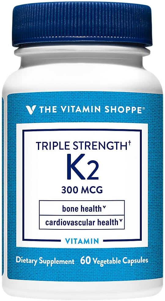 The Vitamin Shoppe Vitamin K2 MK-7 300mcg Triple Strength - Bone &amp Heart Health | Menaquinone-7 | 60 Vegetable Capsules | High Potency