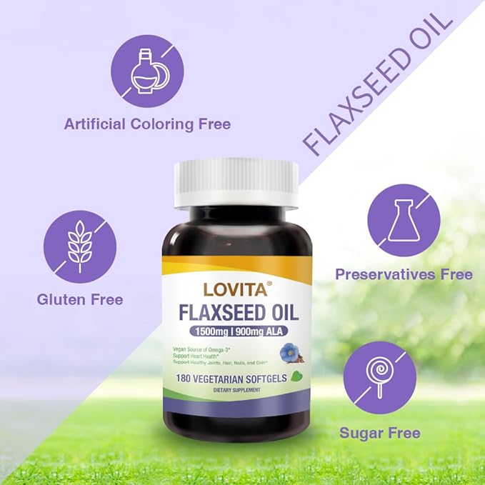 LOVITA Marine &amp Plant Omega Bundle - 2 Fish Oil Bottles &amp 1 Vegan Flaxseed Oil (180ct) High Potency EPA DHA &amp ALA (3-Pack Set)