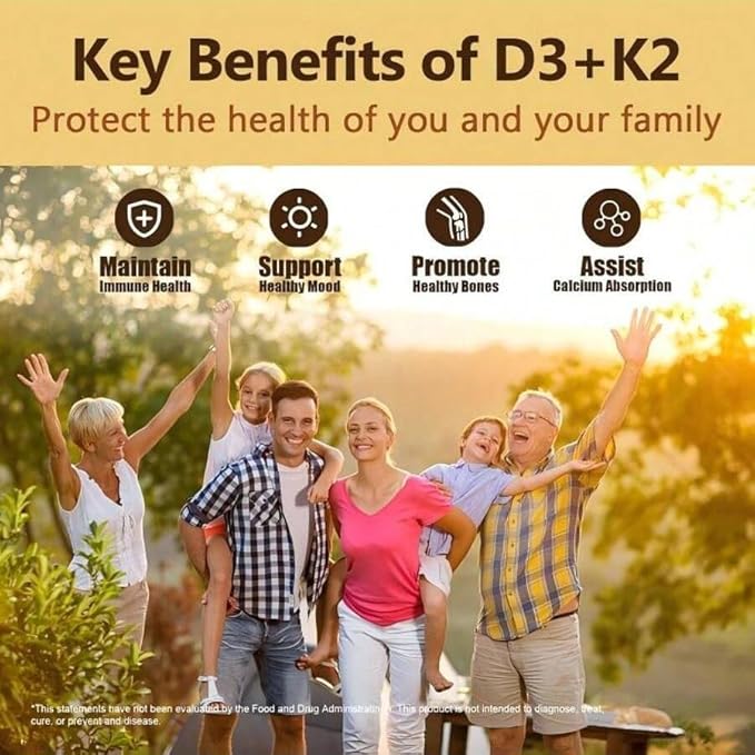 Vitamin Non-GMO Formula 125 mcg Vitamin D3 &amp 100 mcg K2 (MK-7) Supplement Easy to Swallow D &amp K Complex 60 Capsules