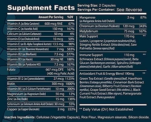 Daily Multivitamin &amp Men's Health Blend - 2000 Capsules of Vitamins Minerals Mens Health Antioxidants &amp Energy in a Clear Square Grip Jar